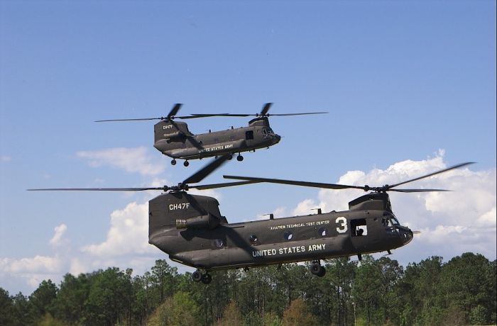 Boeing's only two CH-47F model Chinook helicopters.