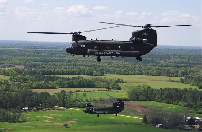 Boeing's only two CH-47F model Chinook helicopters.