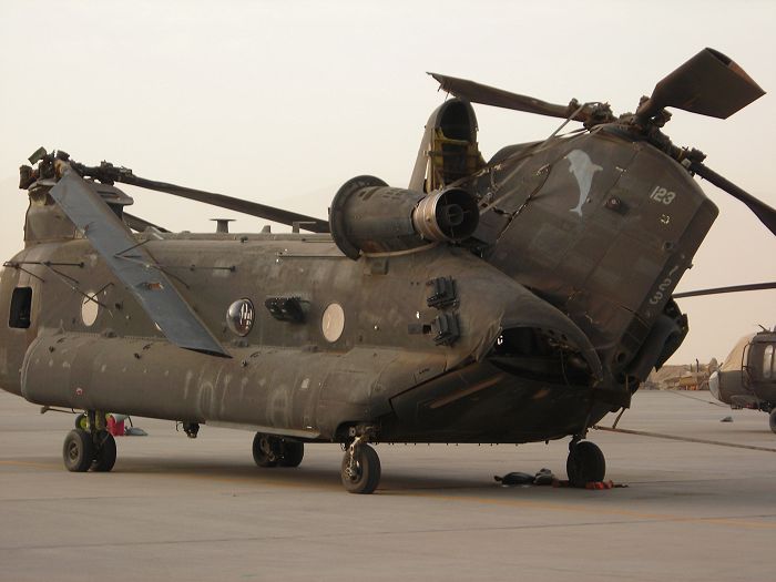 A view of 83-24123 after it was taxied into another aircraft at Bagram, Afghanistan, on 10 August 2007.