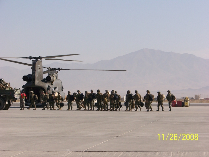 CH-47D Chinook helicopter 85-24337 while assigned to the California Army National Guard and deployed to Bagram, Afghanistan, 2008 - 2009.