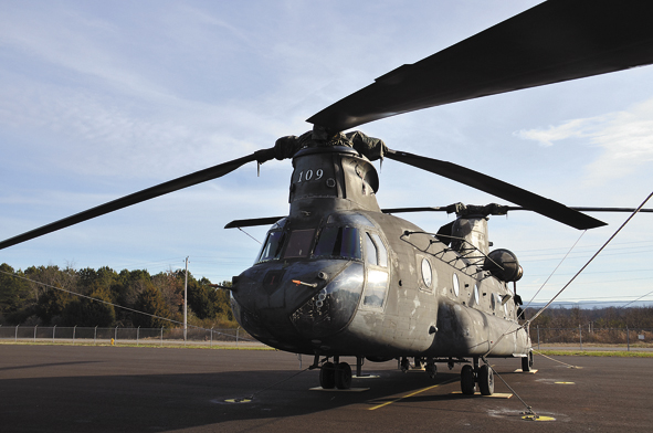 CH-47D Chinook helicopter 88-00109 sitting at Madison Executive Airport (KMDQ), Meridianville, Alabama, during the auction process as it went up for sale to the highest bidder on the commercial market.