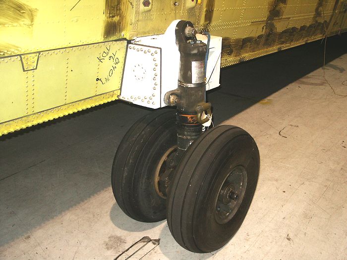 The left side forward landing gear of 90-00188.