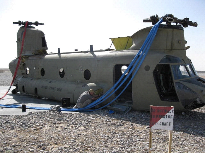 CH-47F Chinook helicopter 08-08042 after it was airlifted to Kandahar.