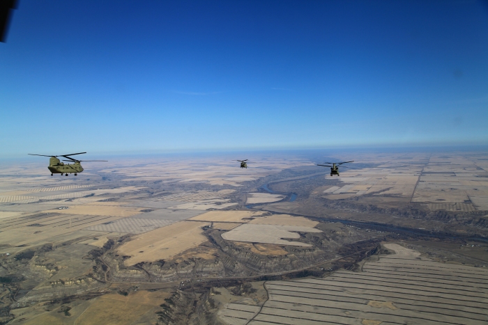 Sortie 1 passes over Drumheller, Alberta on the way to Edmonton.