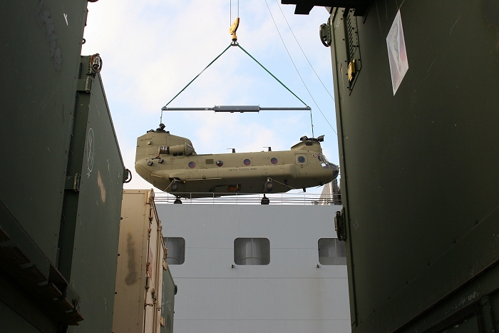 18 November 2010: CH-47F Chinook helicopter 09-08068 was the twelfth aircraft to arrive at the dock.