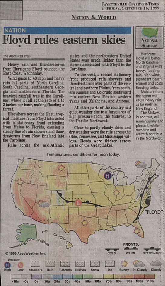 Fayetteville Observer report on Hurricane Floyd.